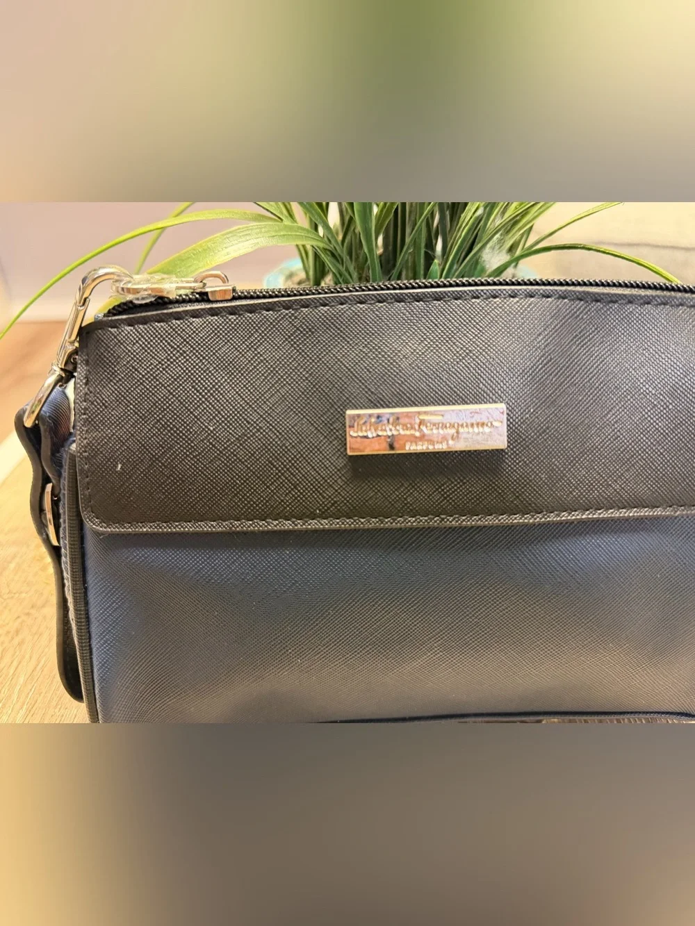 Salvatore Ferragamo x EVA Air Black & Navy Saffiano Wristlet Pouch Case